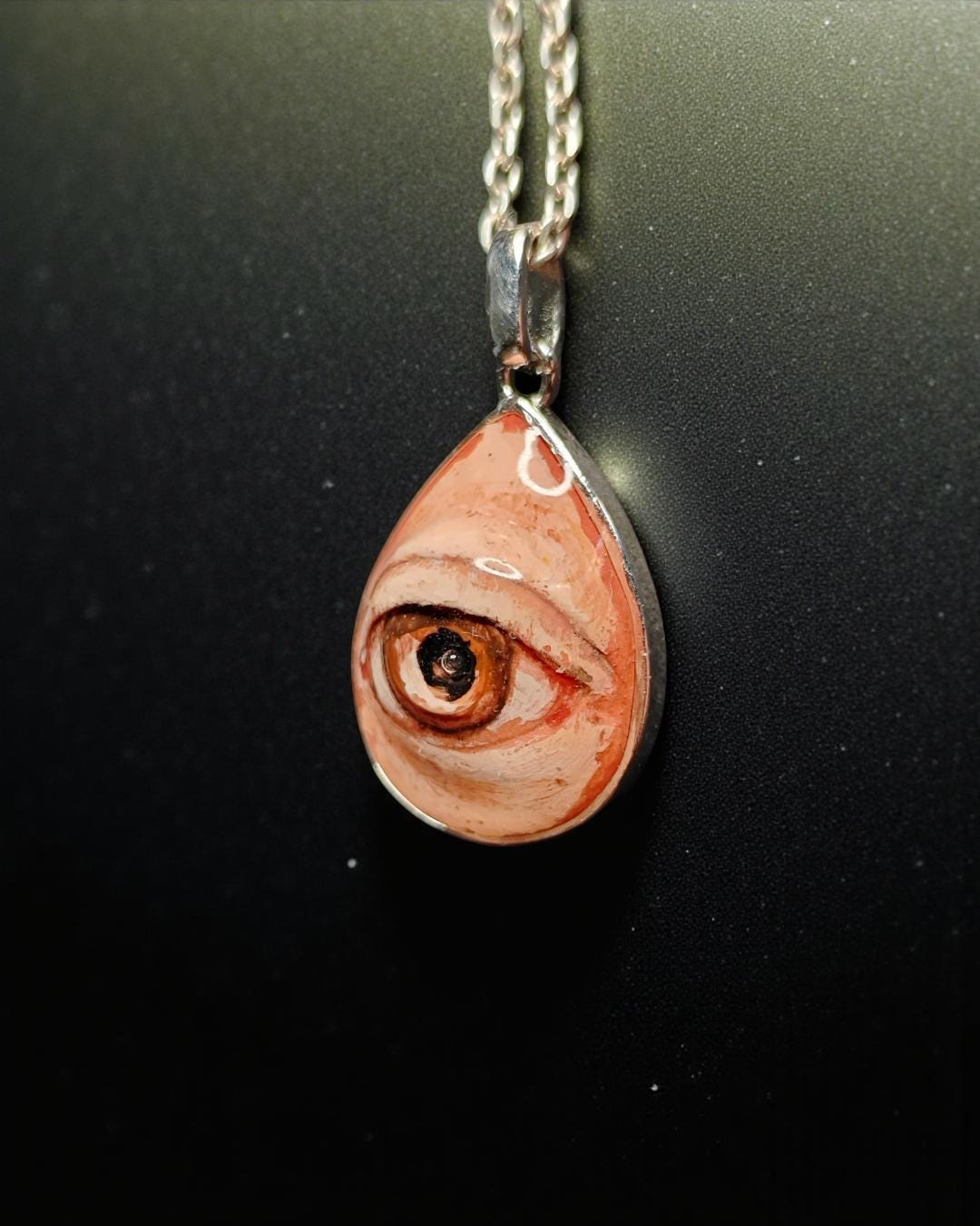 Eye Necklace ā Handmade Clay & Resin Surreal Statement Jewelry, Sculptural Wearable Art with Sterling Silver S925 Pendant / Chain
