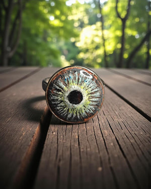 Glowing Eye Ring ā Handmade Clay & Resin Surreal Statement Jewelry, Sculptural Fantasy Wearable Art on Sterling Silver S925 Band