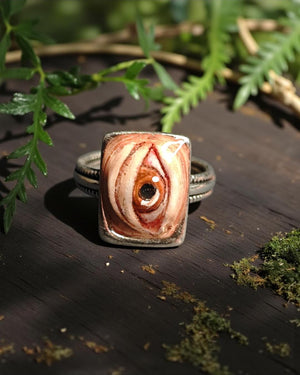 Eye Ring ā Handmade Clay & Resin Surreal Statement Jewelry, Sculptural Fantasy Wearable Art on Sterling Silver S925 Band