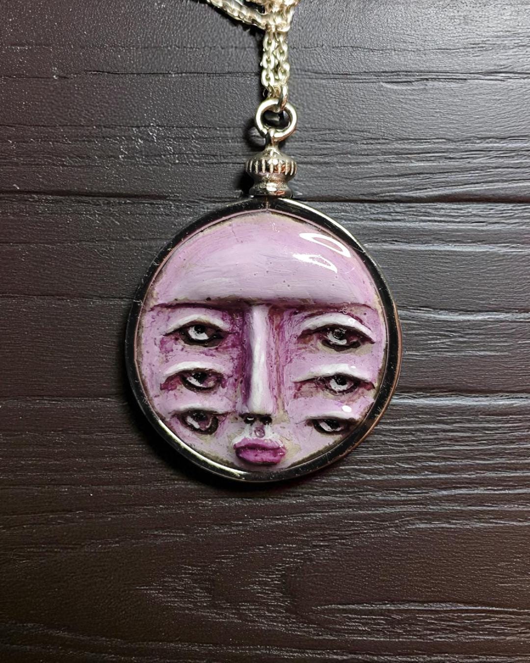 Six Eyes Necklace – Handmade Clay & Resin Surreal Statement Jewelry, Sculptural Wearable Art with Sterling Silver S925 Pendant / Chain