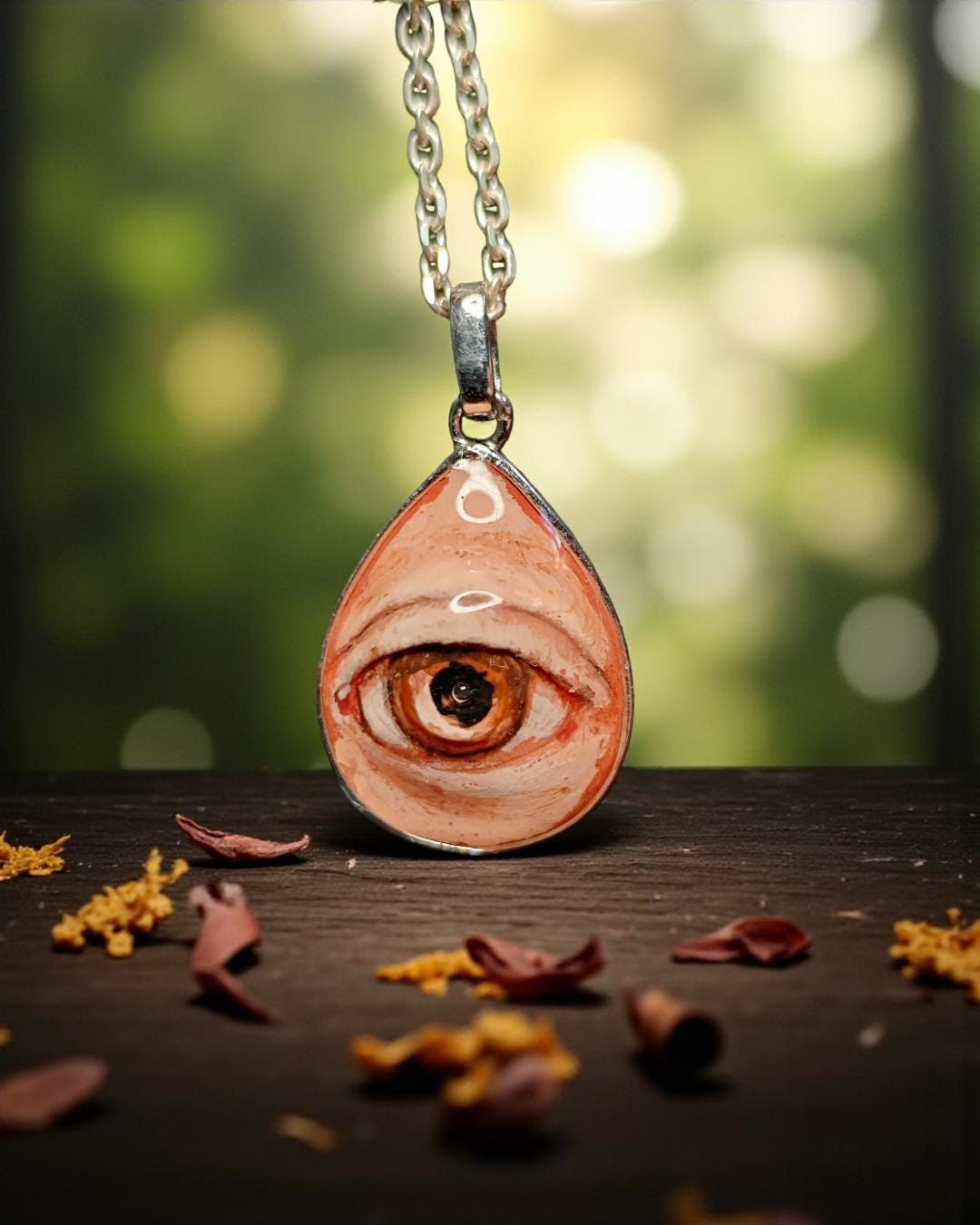 Eye Necklace – Handmade Clay & Resin Surreal Statement Jewelry, Sculptural Wearable Art with Sterling Silver S925 Pendant / Chain