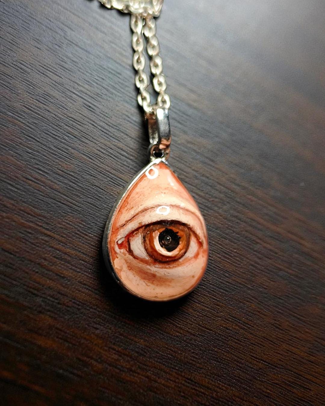 Eye Necklace ā Handmade Clay & Resin Surreal Statement Jewelry, Sculptural Wearable Art with Sterling Silver S925 Pendant / Chain