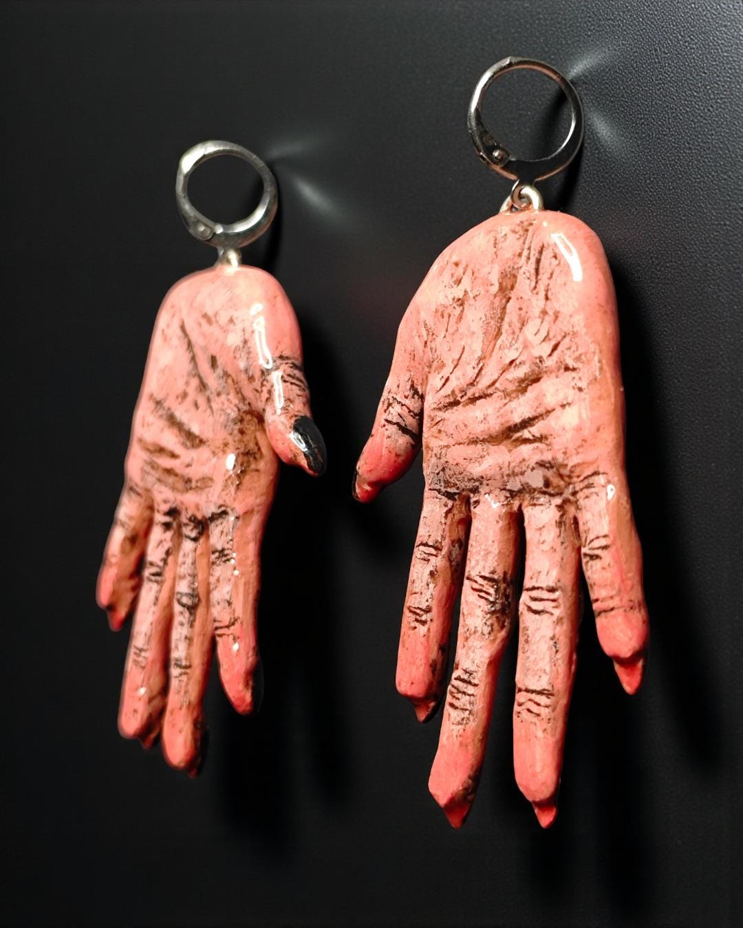 Hands Earrings ā Handmade Clay & Resin Surreal Statement Jewelry, Sculptural Wearable Art with Stainless Steel Hooks OOAK