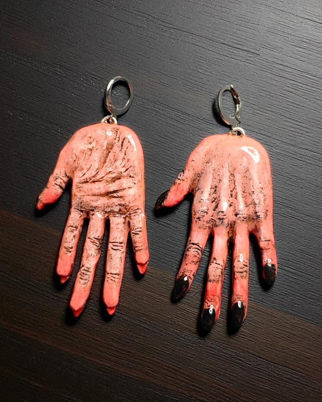 Hands Earrings ā Handmade Clay & Resin Surreal Statement Jewelry, Sculptural Wearable Art with Stainless Steel Hooks OOAK