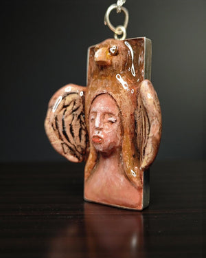 Indigenous Eagle Chimera Necklace β Handmade Clay & Resin Surreal Statement Jewelry, Sculptural Fantasy Wearable Art with Sterling Silver S9