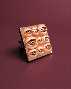 Many Eyes Ring ā Handmade Clay & Resin Surreal Statement Jewelry with Adjustable Stainless Steel Band - SAMA