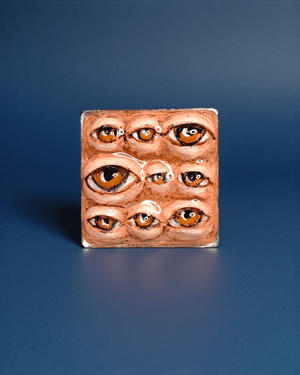 Many Eyes Ring ā Handmade Clay & Resin Surreal Statement Jewelry with Adjustable Stainless Steel Band - SAMA