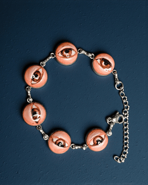 Multiple Eyes Bracelet β Handmade Clay & Resin Surreal Statement Jewelry, Sculptural Fantasy Wearable Art with Stainless Steel Chain - SAMA