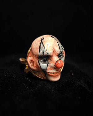 Mysterious Clown Ring ā Handmade Clay & Resin Surreal Statement Jewelry with Adjustable Stainless Steel Band - SAMA
