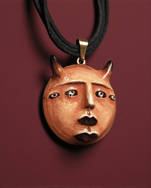 Mystic Horned Face Necklace β Sculptural Fantasy Wearable Art with Stainless Steel Pendant - SAMA