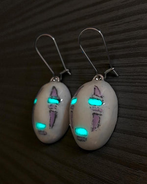 No-face Glow Earrings β Handmade Clay & Resin Surreal Statement Jewelry, Fantasy Sculptural Wearable Art with Stainless Steel Hooks OOAK