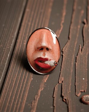 Oval Smoking Cigar Ring β Handmade Clay & Resin Surreal Statement Jewelry with Adjustable Stainless Steel Band - SAMA