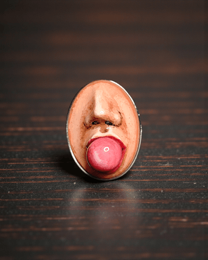 Popping Gum Ring ā Handmade Clay & Resin Surreal Statement Jewelry with Adjustable Stainless Steel Band - SAMA