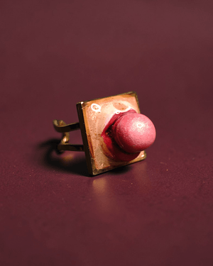 Popping Gum Square Frame Ring ā Handmade Clay & Resin Surreal Statement Jewelry, Sculptural Fantasy Wearable Art with Adjustable Stainless Steel Band - SAMA