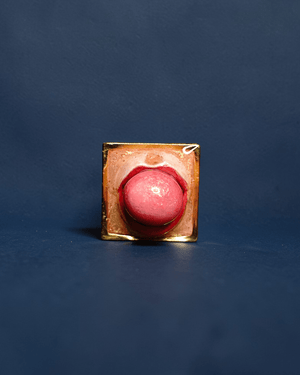 Popping Gum Square Frame Ring ā Handmade Clay & Resin Surreal Statement Jewelry, Sculptural Fantasy Wearable Art with Adjustable Stainless Steel Band - SAMA