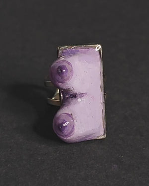 Body Form Ring ā Handmade Clay & Resin Surreal Statement Jewelry, Sculptural Artistic Wearable Art on Adjustable Stainless Steel Band