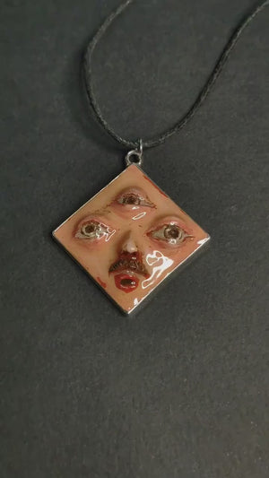 Third Eye Man Necklace ā Handmade Clay & Resin Surreal Statement Jewelry, Sculptural Mystical Wearable Art OOAK