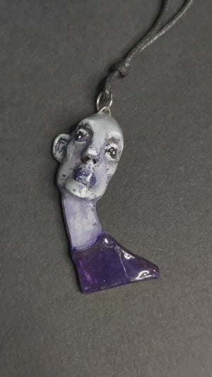 Bald Girl Necklace ā Handmade Clay & Resin Surreal Statement Jewelry, Sculptural Artistic Wearable Art OOAK