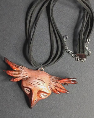 Bird Chimera Necklace ā Handmade Clay & Resin Surreal Statement Jewelry, Sculptural Wearable Art OOAK