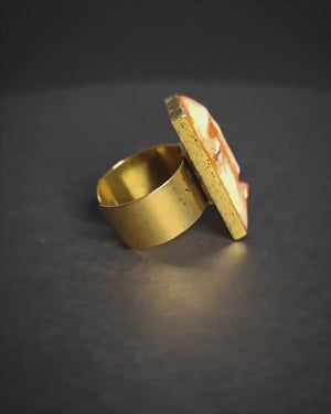 Closed Eyes Ring ā Handmade Clay & Resin Surreal Statement Jewelry, Sculptural Wearable Art on Adjustable Copper Zinc Alloy Band OOAK