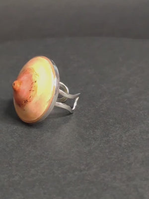 Body Form Ring ā Handmade Clay & Resin Surreal Statement Jewelry, Sculptural Body-Inspired Wearable Art on Adjustable Stainless Steel Band