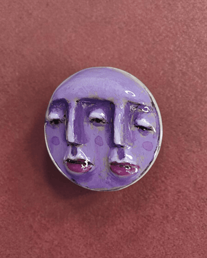Purple Double Face Pin Button ā Handmade Clay & Resin Surreal Wearable Art with Stainless Steel Pin Back - SAMA