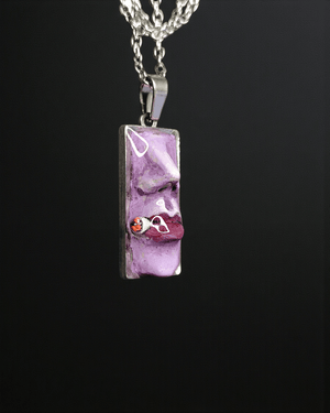 Purple Face Smoking Cigar Necklace ā Handmade Clay & Resin Surreal Statement Jewelry, Sculptural Fantasy Wearable Art with Stainless Steel Chain / Pendant - SAMA