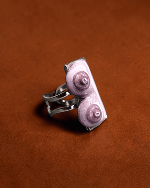 Purple Feminine Body Form Ring ā Handmade Clay & Resin Surreal Statement Jewelry with Adjustable Stainless Steel Band - SAMA