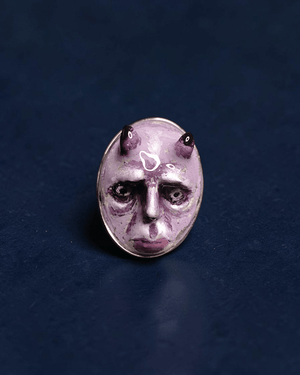 Purple Horned Monster Ring ā Handmade Clay & Resin Surreal Statement Jewelry with Adjustable Stainless Steel Band - SAMA