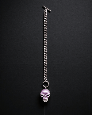 Purple Skull Face Bracelet ā Handmade Clay & Resin Surreal Statement Jewelry, Sculptural Fantasy Wearable Art with Stainless Steel Chain - SAMA