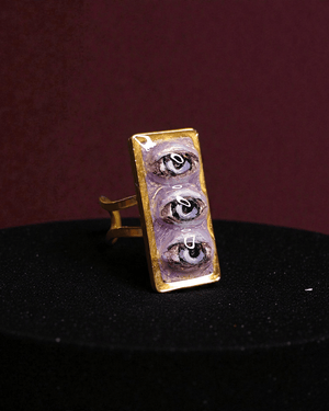 Purple Three Eyes Ring ā Handmade Clay & Resin Surreal Statement Jewelry with Adjustable Stainless Steel Band - SAMA