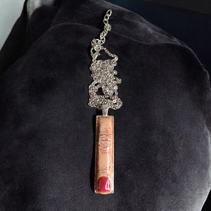 Red Nail Finger Necklace β Handmade Clay & Resin Surreal Statement Jewelry, Sculptural Wearable Art with Alloy Pendant / Chain OOAK