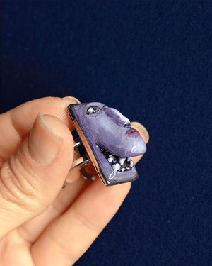 Shocked Monster Ring ā Handmade Clay & Resin Surreal Statement Jewelry with Adjustable Stainless Steel Band - SAMA