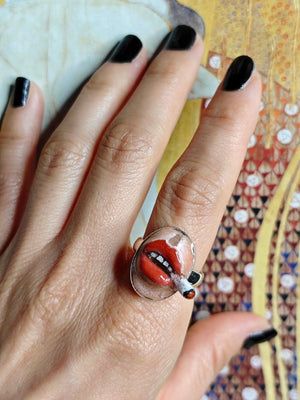 Smoking Cigar Ring β Handmade Clay & Resin Surreal Statement Jewelry, Sculptural Wearable Art with Sterling Silver S925 Band