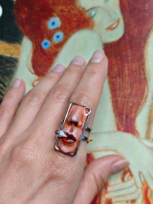 Smoking Cigar Ring β Handmade Clay & Resin Surreal Statement Jewelry with Adjustable Stainless Steel Band - SAMA