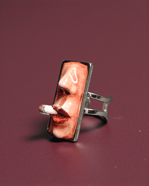 Smoking Cigar Ring β Handmade Clay & Resin Surreal Statement Jewelry with Adjustable Stainless Steel Band - SAMA