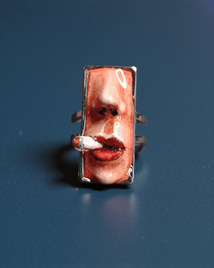 Smoking Cigar Ring β Handmade Clay & Resin Surreal Statement Jewelry with Adjustable Stainless Steel Band - SAMA