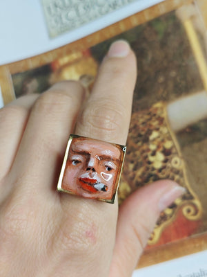 Smoking Cigar Square Frame Ring ā Handmade Clay & Resin Surreal Statement Jewelry, Sculptural Wearable Art with Adjustable Stainless Steel Band - SAMA
