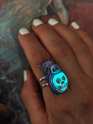 Surreal Statement Ring β Handmade Clay & Resin Wearable Art, Dark Fantasy Sculptural Jewelry on Adjustable Stainless Steel Band OOAK