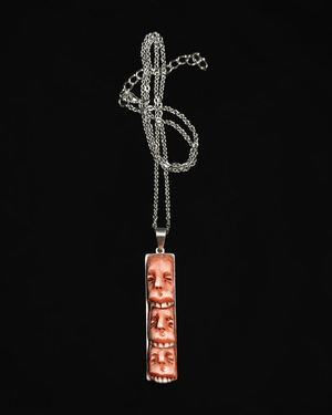 Three Faces Eating Each Other Necklace ā Handmade Clay & Resin Surreal Statement Jewelry, Sculptural Fantasy Wearable Art with Stainless Steel Chain / Pendant - SAMA