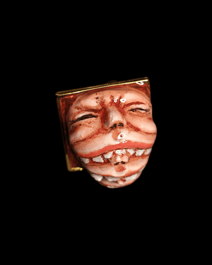 Three Faces Eating Each Other Ring ā Handmade Clay & Resin Surreal Statement Jewelry with Adjustable Stainless Steel Band - SAMA