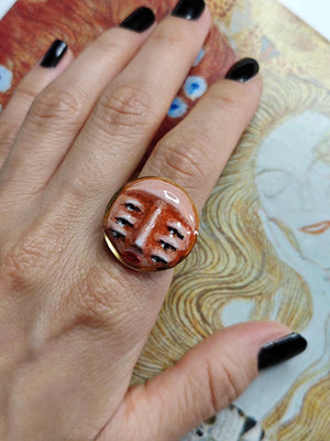 Three Pairs of Eyes Ring β Handmade Clay & Resin Surreal Statement Jewelry, Sculptural Fantasy Wearable Art with Adjustable Stainless Steel