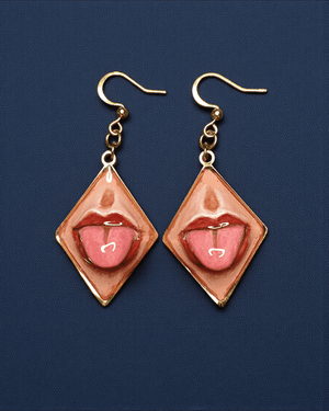 Tongue Coming Out Earrings β Handmade Clay & Resin Surreal Statement Jewelry, Sculptural Fantasy Wearable Art with Stainless Steel Hooks - SAMA