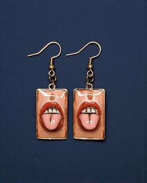 Tongue Coming Out Earrings ā Handmade Clay & Resin Surreal Statement Jewelry, Sculptural Fantasy Wearable Art with Stainless Steel Hooks - SAMA