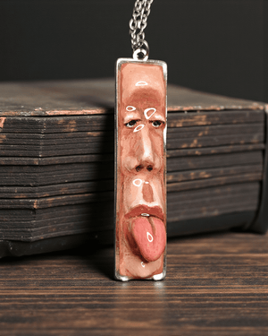 Tongue Out Necklace β Handmade Clay & Resin Surreal Statement Jewelry, Sculptural Fantasy Wearable Art with Stainless Steel Chain / Pendant - SAMA