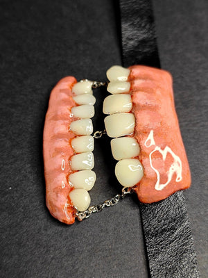 Tooth & Jaw Choker β Handmade Clay and Resin Surreal Statement Jewelry, Sculptural Dark Fantasy Wearable Art with Adjustable Band OOAK