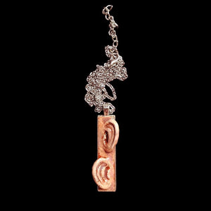 Two Ears Necklace β Handmade Clay & Resin Surreal Statement Jewelry, Sculptural Artistic Wearable Art with Alloy Pendant / Chain OOAK