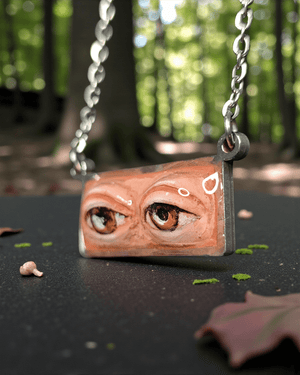 Two Eyes Watching Necklace β Handmade Clay & Resin Surreal Statement Jewelry, Sculptural Fantasy Wearable Art with Stainless Steel Chain / Pendant - SAMA
