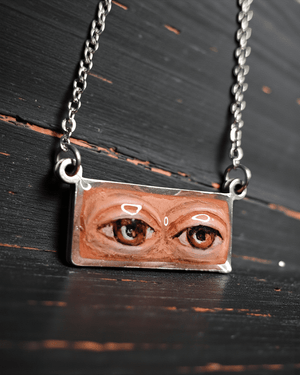 Two Eyes Watching Necklace β Handmade Clay & Resin Surreal Statement Jewelry, Sculptural Fantasy Wearable Art with Stainless Steel Chain / Pendant - SAMA