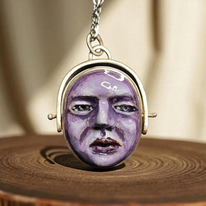 Two Faces Pendant β Handmade Clay Surreal Necklace, Mythic Statement Jewelry with 925 Sterling Silver Pendant / Chain OOAK